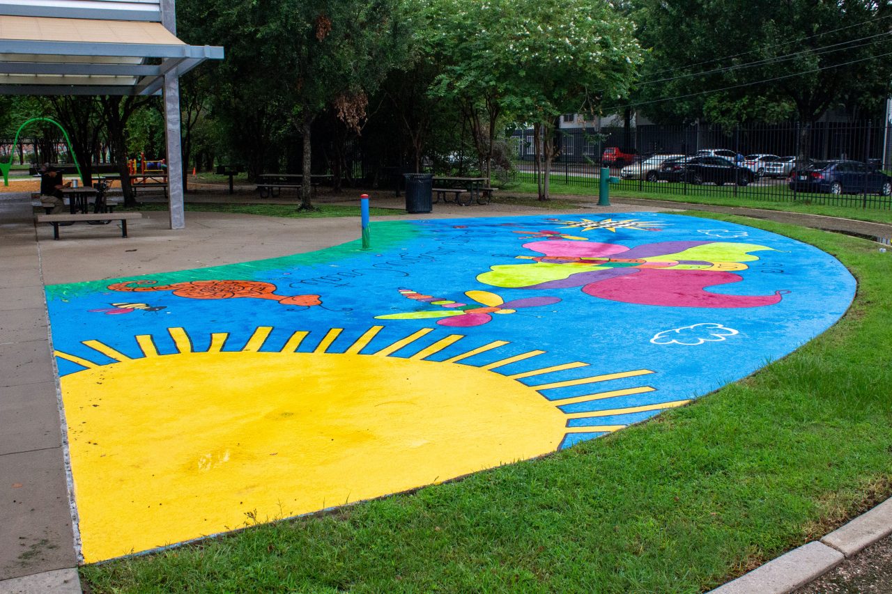 Fresh paint at Park at Palm Center splash pad.